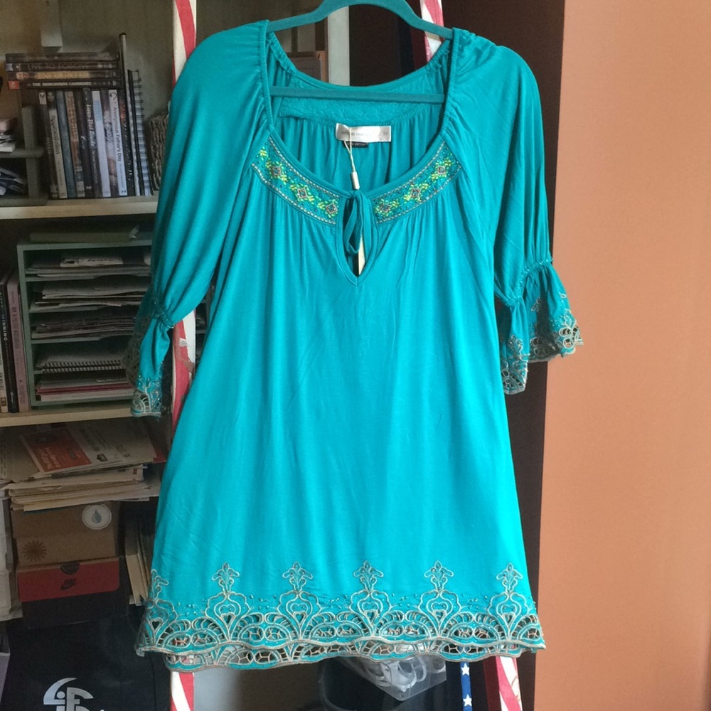 Ladies knit, embroidered and beaded top